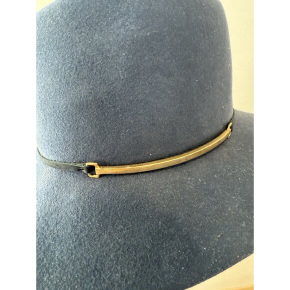 $337 Janessa Leone Women's Navy Blue 100% Wool Floppy Brim Fedora Medium M Hat - Picture 3 of 8